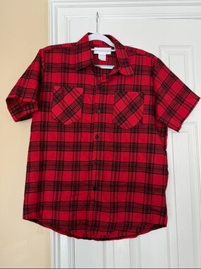 The Breakfast Club Judd Nelson Bender Distressed Plaid Shirt Men’s XL Red Black